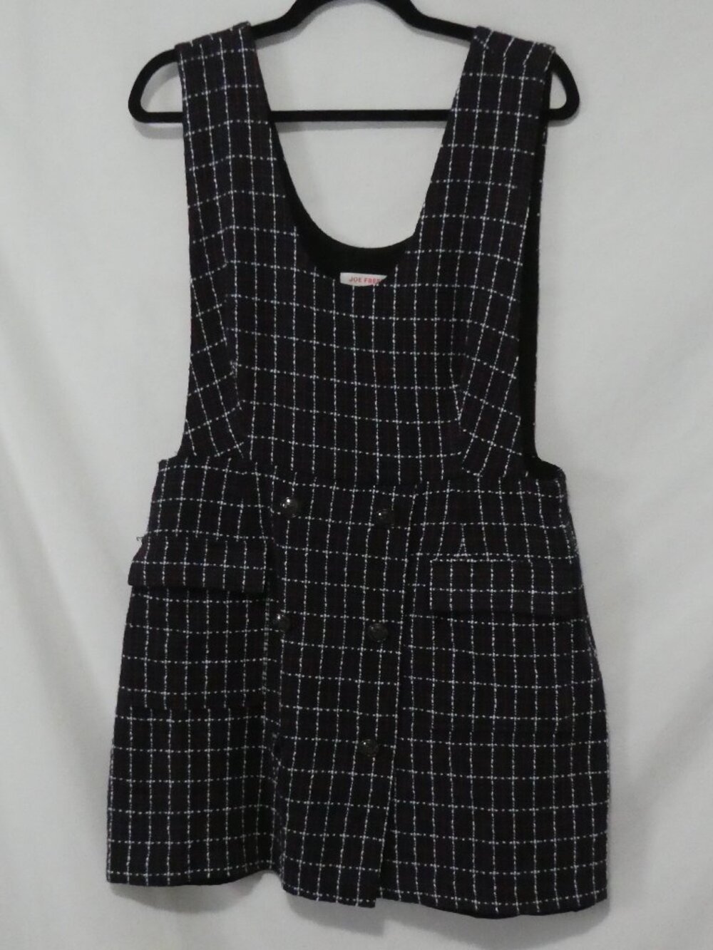 JOE FRESH Plaid Tweed Pinafore Jumper Dress Black White Red - Size Large